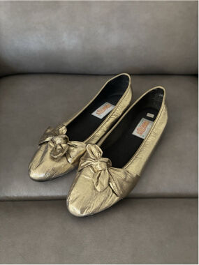 WOMEN’S WIMZEES BALLET FLATS GOLD SIZE 8 VINTAGE BOW FLAT SHOES SLIP ON